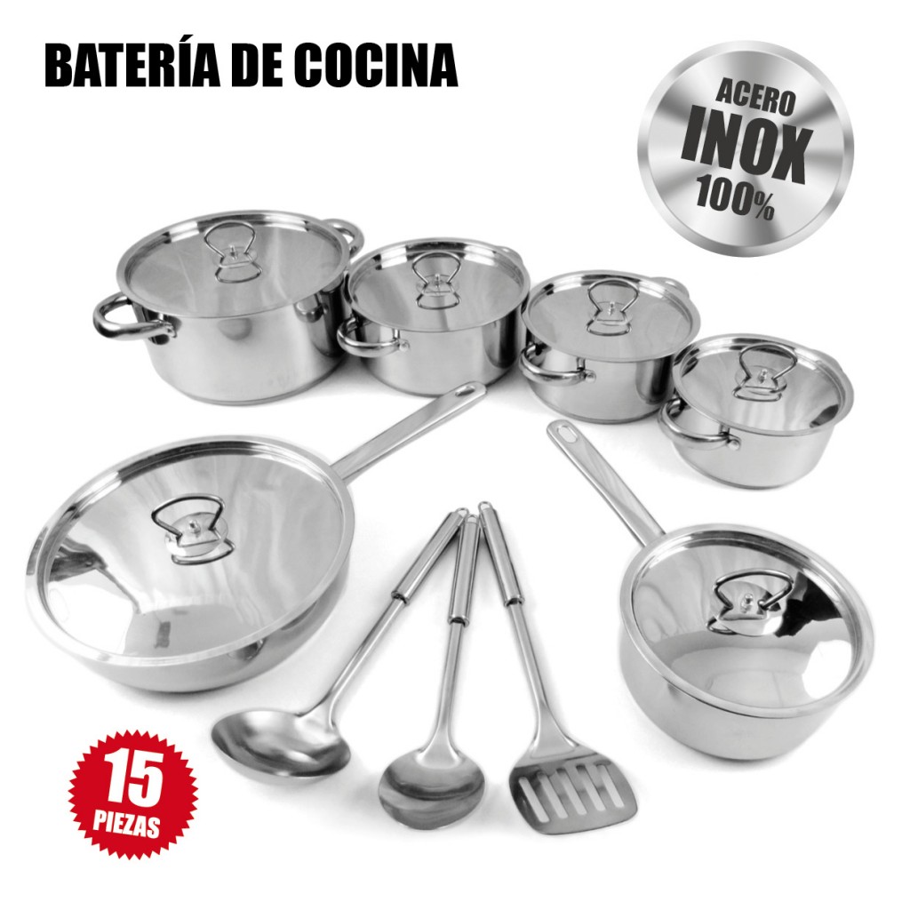 VIDITA Batería De Cocina 15 Piezas Acero Inoxidable Doble fondo